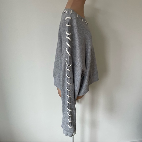 Jonathan Simkhai Loopback Whipstitch Lace Up Gray Cropped Cotton Sweatshirt Sz M - Picture 5 of 10